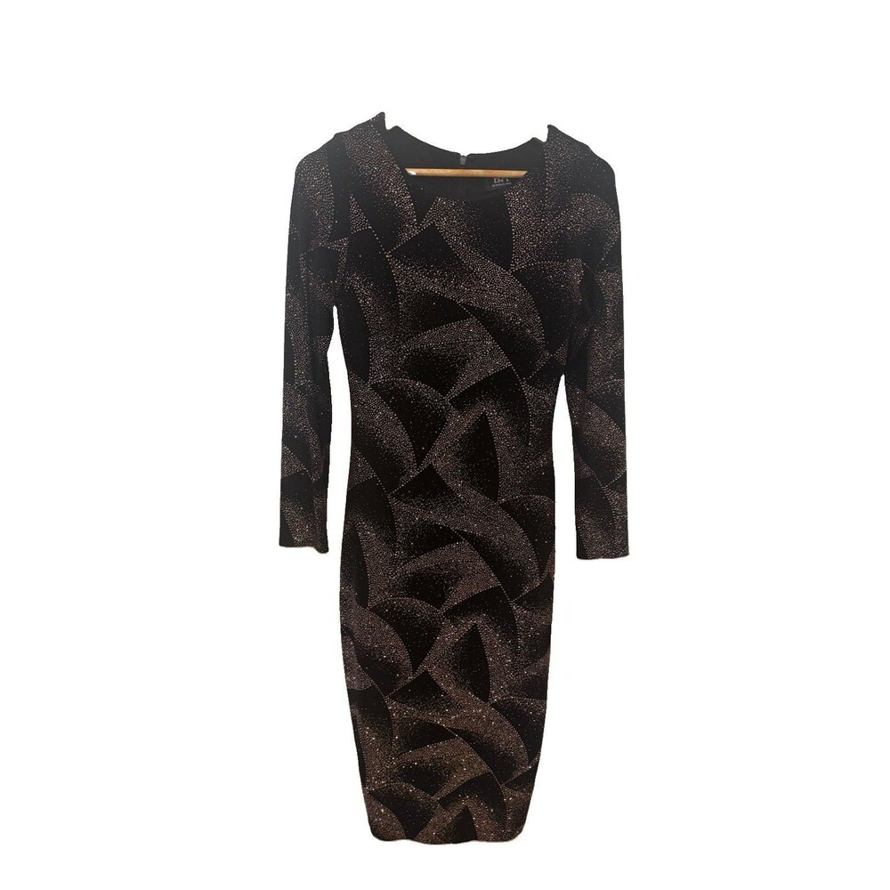 B&A by Betsy & Adam Women's Black Glitter-Knit Scoop Neck Sheath Dress Size 4